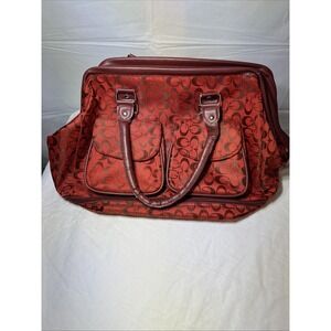 Red Monogram Travel Bag With Leather Look Handles Large